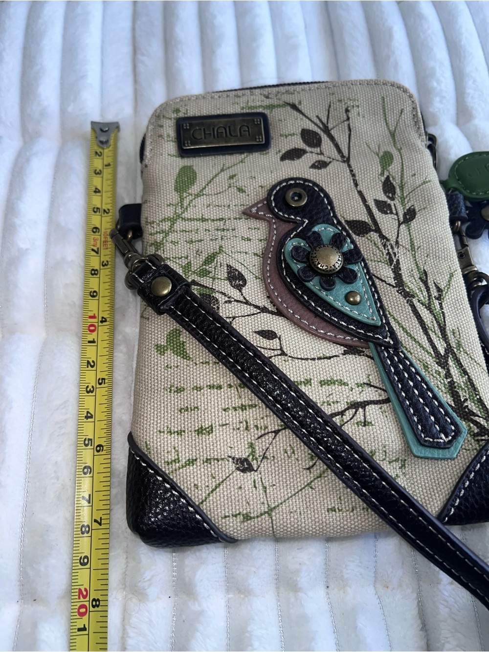 Chala Beige Crossbody with Teal and Brown Bird Applique - Picture 3 of 11